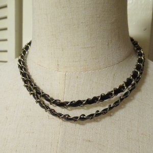 Black Leather and Silver Chain Necklace